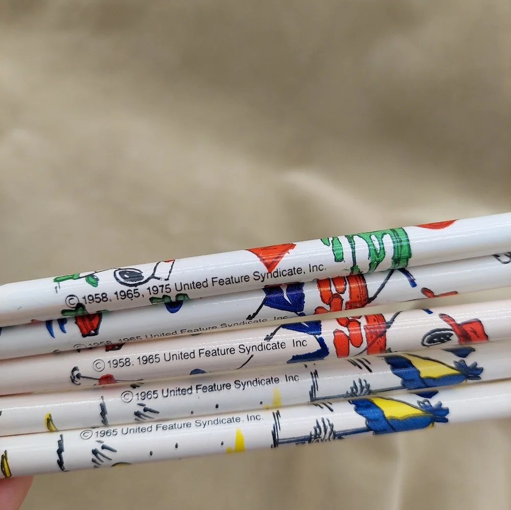 5 Vintage Snoopy‎ Pencils Peanuts Woodstock Cartoon Advertising